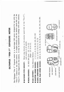 Olympus Exposure Meters manual. Camera Instructions.